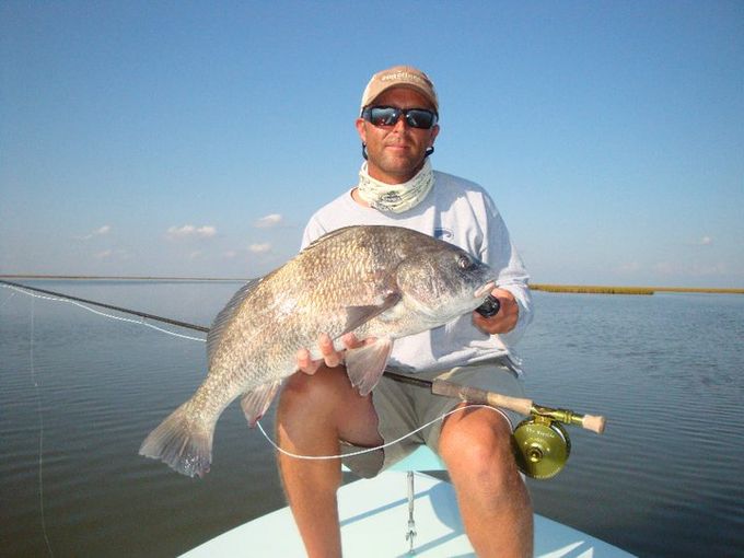 Angler holding a black drum